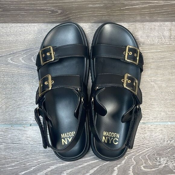 Steve Madden NYC Women’s Sz 9 Double Buckle Black Hook & Loop Slingback Sandals - Picture 5 of 11